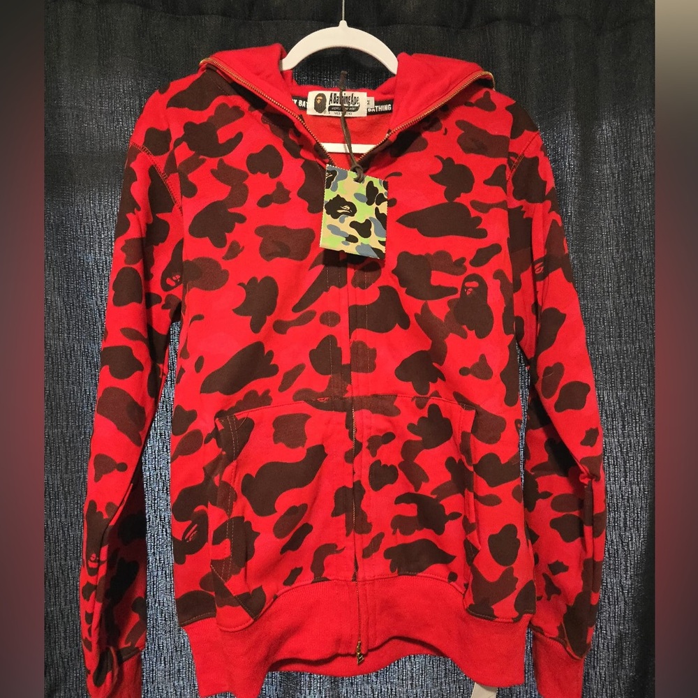 Bape red camo full zip up hoodie